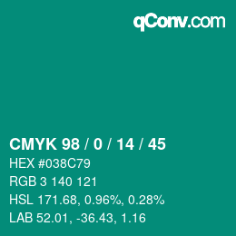 颜色代码: CMYK 98 / 0 / 14 / 45 | qconv.com