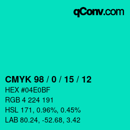 Color code: CMYK 98 / 0 / 15 / 12 | qconv.com