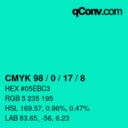 カラーコード: CMYK 98 / 0 / 17 / 8 | qconv.com