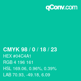 カラーコード: CMYK 98 / 0 / 18 / 23 | qconv.com