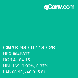 Color code: CMYK 98 / 0 / 18 / 28 | qconv.com