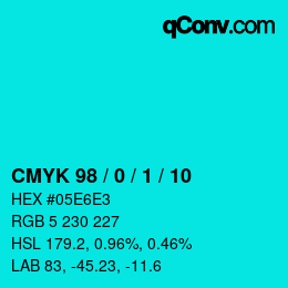 カラーコード: CMYK 98 / 0 / 1 / 10 | qconv.com