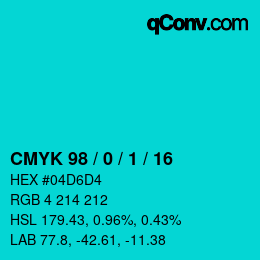 カラーコード: CMYK 98 / 0 / 1 / 16 | qconv.com
