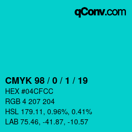 カラーコード: CMYK 98 / 0 / 1 / 19 | qconv.com
