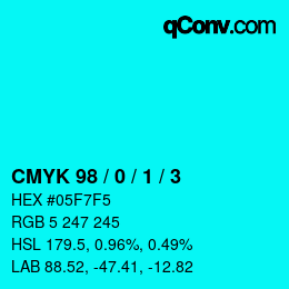 カラーコード: CMYK 98 / 0 / 1 / 3 | qconv.com