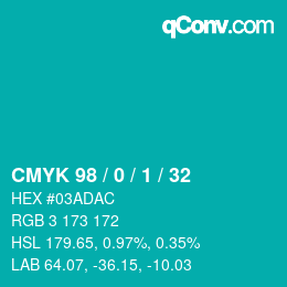 カラーコード: CMYK 98 / 0 / 1 / 32 | qconv.com