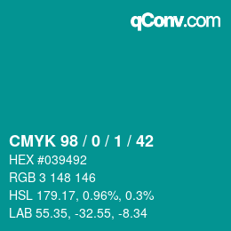 カラーコード: CMYK 98 / 0 / 1 / 42 | qconv.com