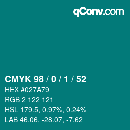 Color code: CMYK 98 / 0 / 1 / 52 | qconv.com