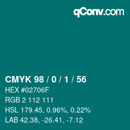 カラーコード: CMYK 98 / 0 / 1 / 56 | qconv.com