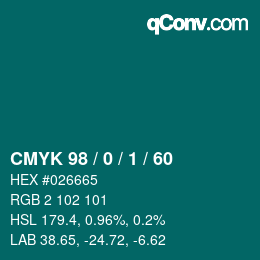 カラーコード: CMYK 98 / 0 / 1 / 60 | qconv.com