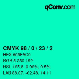 カラーコード: CMYK 98 / 0 / 23 / 2 | qconv.com