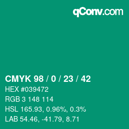 Color code: CMYK 98 / 0 / 23 / 42 | qconv.com