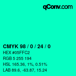 颜色代码: CMYK 98 / 0 / 24 / 0 | qconv.com