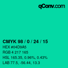 カラーコード: CMYK 98 / 0 / 24 / 15 | qconv.com
