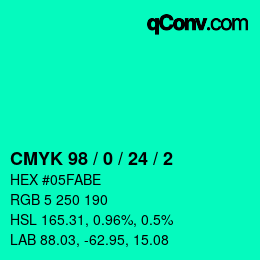颜色代码: CMYK 98 / 0 / 24 / 2 | qconv.com