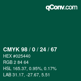 カラーコード: CMYK 98 / 0 / 24 / 67 | qconv.com