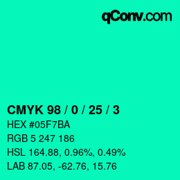 カラーコード: CMYK 98 / 0 / 25 / 3 | qconv.com