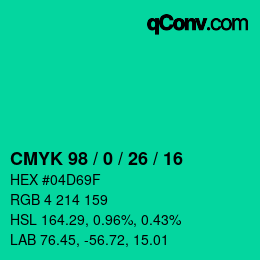 カラーコード: CMYK 98 / 0 / 26 / 16 | qconv.com
