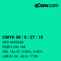 カラーコード: CMYK 98 / 0 / 27 / 10 | qconv.com