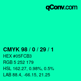 カラーコード: CMYK 98 / 0 / 29 / 1 | qconv.com