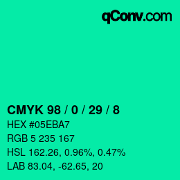 颜色代码: CMYK 98 / 0 / 29 / 8 | qconv.com