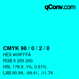 カラーコード: CMYK 98 / 0 / 2 / 0 | qconv.com