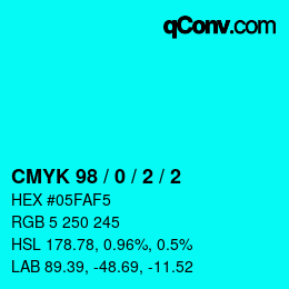 カラーコード: CMYK 98 / 0 / 2 / 2 | qconv.com