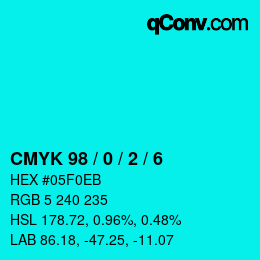 カラーコード: CMYK 98 / 0 / 2 / 6 | qconv.com