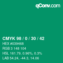 Color code: CMYK 98 / 0 / 30 / 42 | qconv.com