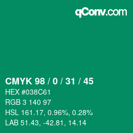 颜色代码: CMYK 98 / 0 / 31 / 45 | qconv.com