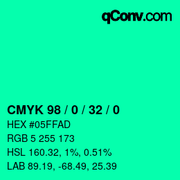 カラーコード: CMYK 98 / 0 / 32 / 0 | qconv.com