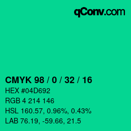 カラーコード: CMYK 98 / 0 / 32 / 16 | qconv.com