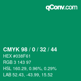 Color code: CMYK 98 / 0 / 32 / 44 | qconv.com
