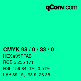 颜色代码: CMYK 98 / 0 / 33 / 0 | qconv.com