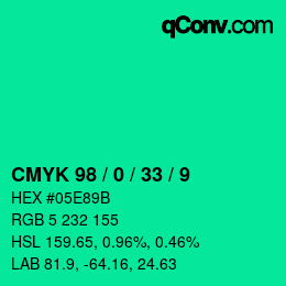 カラーコード: CMYK 98 / 0 / 33 / 9 | qconv.com