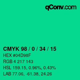 カラーコード: CMYK 98 / 0 / 34 / 15 | qconv.com