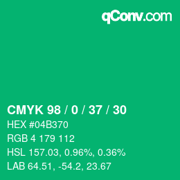 カラーコード: CMYK 98 / 0 / 37 / 30 | qconv.com