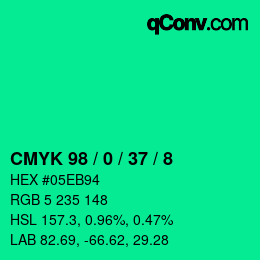 カラーコード: CMYK 98 / 0 / 37 / 8 | qconv.com