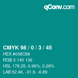 颜色代码: CMYK 98 / 0 / 3 / 45 | qconv.com
