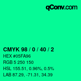 カラーコード: CMYK 98 / 0 / 40 / 2 | qconv.com