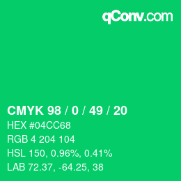 カラーコード: CMYK 98 / 0 / 49 / 20 | qconv.com