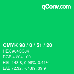 颜色代码: CMYK 98 / 0 / 51 / 20 | qconv.com