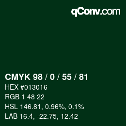 カラーコード: CMYK 98 / 0 / 55 / 81 | qconv.com