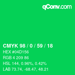 カラーコード: CMYK 98 / 0 / 59 / 18 | qconv.com