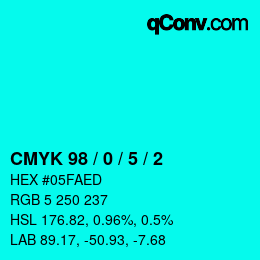 カラーコード: CMYK 98 / 0 / 5 / 2 | qconv.com