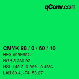 颜色代码: CMYK 98 / 0 / 60 / 10 | qconv.com