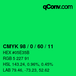 カラーコード: CMYK 98 / 0 / 60 / 11 | qconv.com