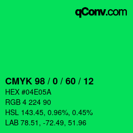 カラーコード: CMYK 98 / 0 / 60 / 12 | qconv.com