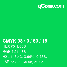 カラーコード: CMYK 98 / 0 / 60 / 16 | qconv.com