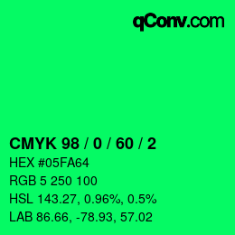 カラーコード: CMYK 98 / 0 / 60 / 2 | qconv.com